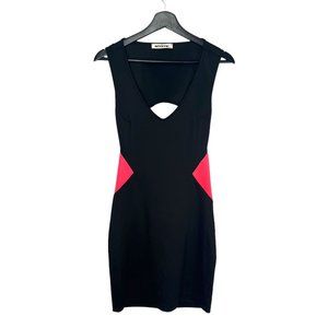 Vintage 90s Black Pink Cut Out Bodycon Sleeveless Above Knee Dress Medium